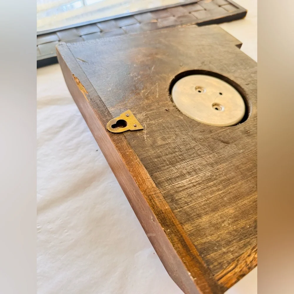 SB British Made Vintage Wooden Wall Clock Barometer w Key Hooks Hangers